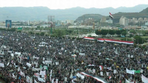 pro-Houthi and pro-Saleh-Demonstration in Sana´a in pouring rain on July 29th, 2016